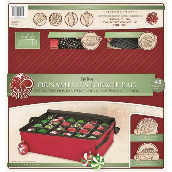 Santas Bags Treekeeper 2-Tray Ornament Bag, L, 48 Ornaments Capacity, Polyester, Red, Zipper Closure, 20 in L SB-10188